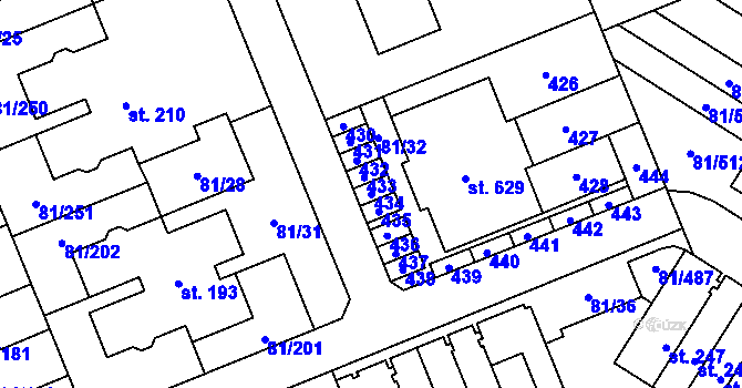 Parcela st. 434 v KÚ Nupaky, Katastrální mapa