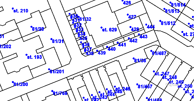 Parcela st. 439 v KÚ Nupaky, Katastrální mapa