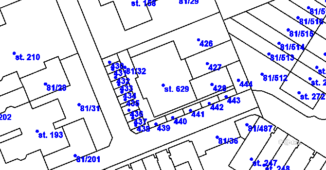 Parcela st. 629 v KÚ Nupaky, Katastrální mapa