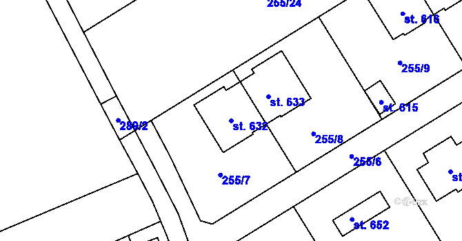 Parcela st. 632 v KÚ Nupaky, Katastrální mapa