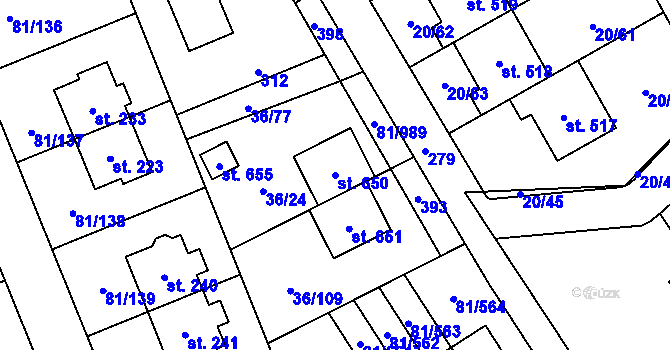 Parcela st. 650 v KÚ Nupaky, Katastrální mapa