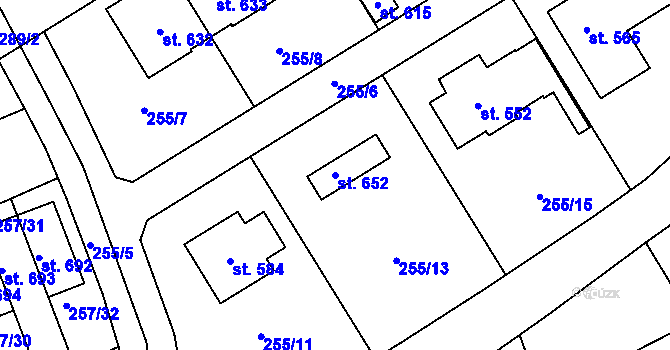 Parcela st. 652 v KÚ Nupaky, Katastrální mapa
