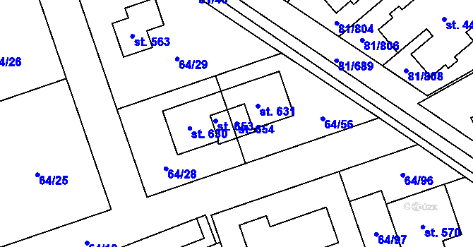 Parcela st. 654 v KÚ Nupaky, Katastrální mapa