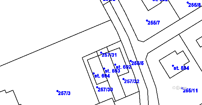 Parcela st. 257/31 v KÚ Nupaky, Katastrální mapa