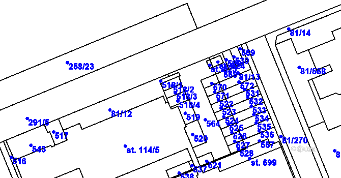 Parcela st. 518 v KÚ Nupaky, Katastrální mapa
