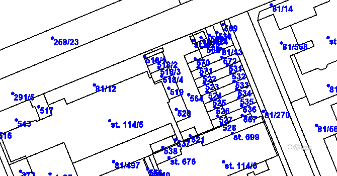 Parcela st. 519 v KÚ Nupaky, Katastrální mapa