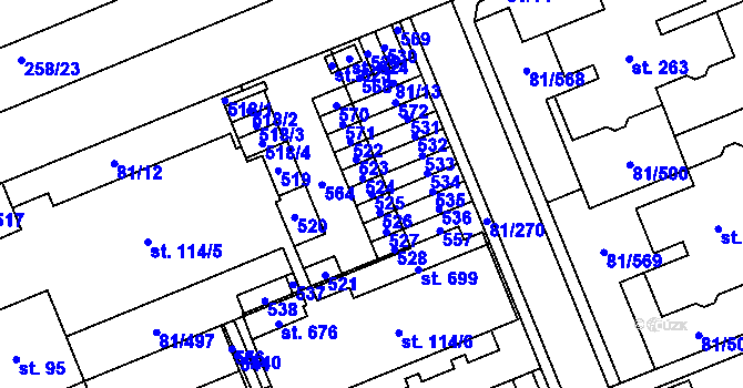 Parcela st. 525 v KÚ Nupaky, Katastrální mapa