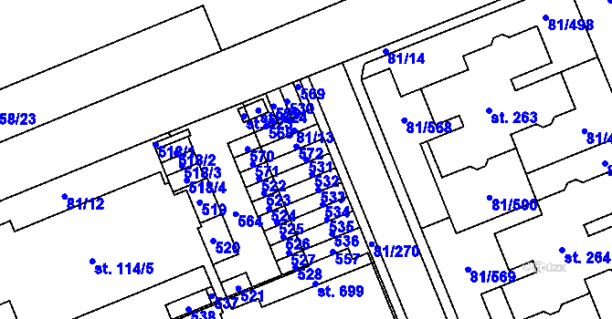 Parcela st. 531 v KÚ Nupaky, Katastrální mapa