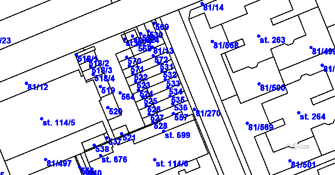 Parcela st. 534 v KÚ Nupaky, Katastrální mapa