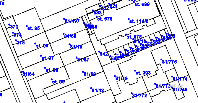 Parcela st. 542 v KÚ Nupaky, Katastrální mapa