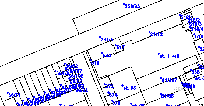 Parcela st. 543 v KÚ Nupaky, Katastrální mapa