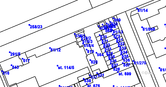 Parcela st. 518/4 v KÚ Nupaky, Katastrální mapa