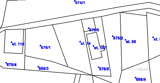 Parcela st. 74 v KÚ Češov, Katastrální mapa