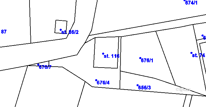 Parcela st. 116 v KÚ Češov, Katastrální mapa