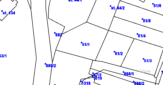 Parcela st. 51/1 v KÚ Češov, Katastrální mapa