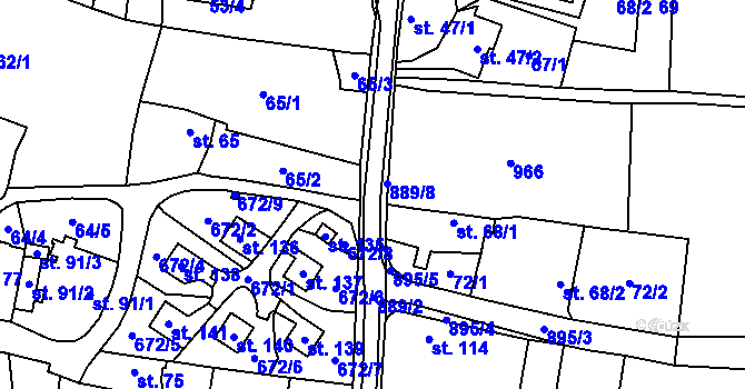Parcela st. 889 v KÚ Češov, Katastrální mapa