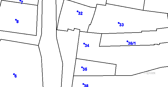 Parcela st. 34 v KÚ Číčenice, Katastrální mapa