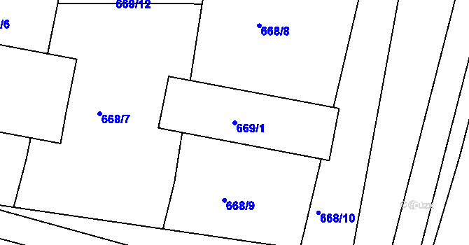 Parcela st. 669/1 v KÚ Číčenice, Katastrální mapa