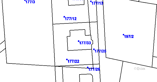 Parcela st. 177/33 v KÚ Číčenice, Katastrální mapa