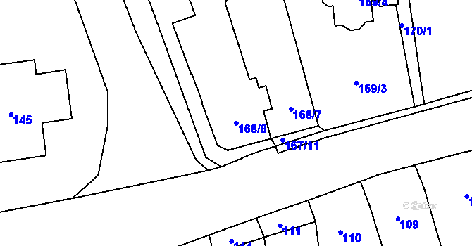 Parcela st. 168/8 v KÚ Číčenice, Katastrální mapa