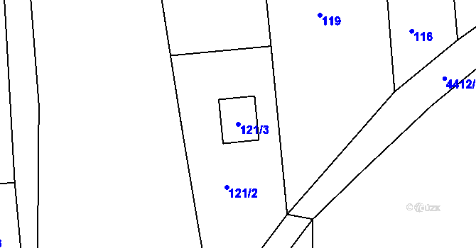 Parcela st. 121/3 v KÚ Číčenice, Katastrální mapa