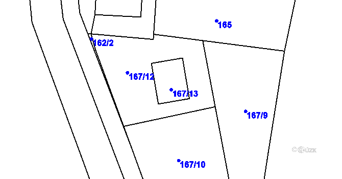 Parcela st. 167/13 v KÚ Číčenice, Katastrální mapa