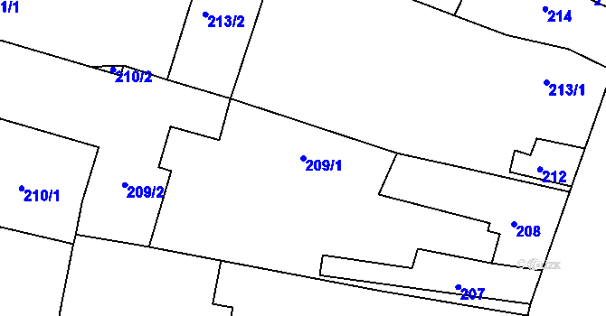 Parcela st. 209/1 v KÚ Číčenice, Katastrální mapa