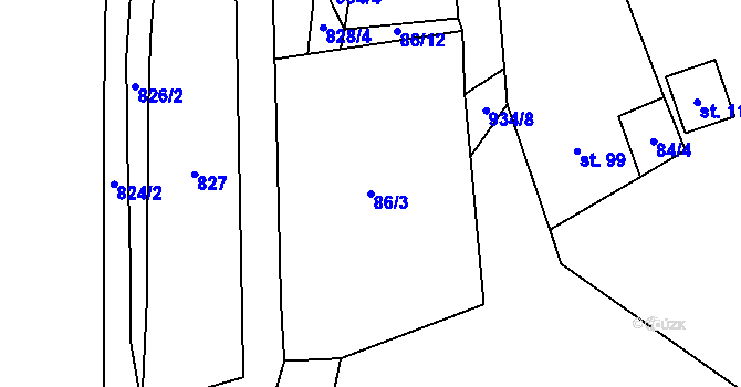 Parcela st. 86/3 v KÚ Číčov, Katastrální mapa