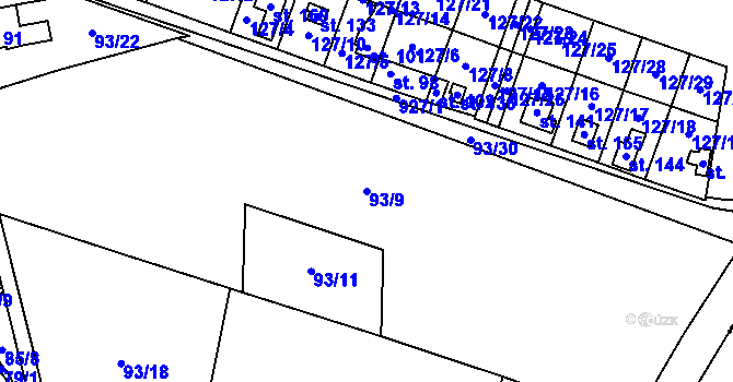 Parcela st. 93/9 v KÚ Číčov, Katastrální mapa
