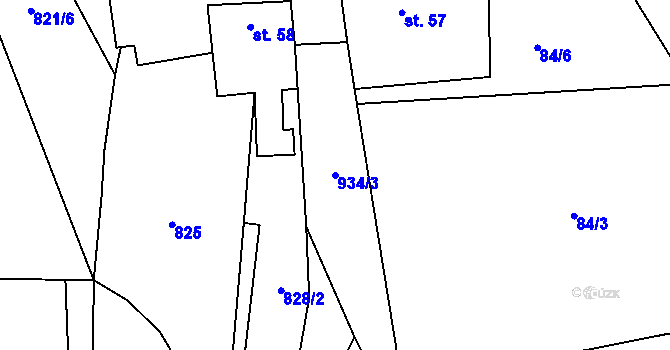 Parcela st. 934/3 v KÚ Číčov, Katastrální mapa