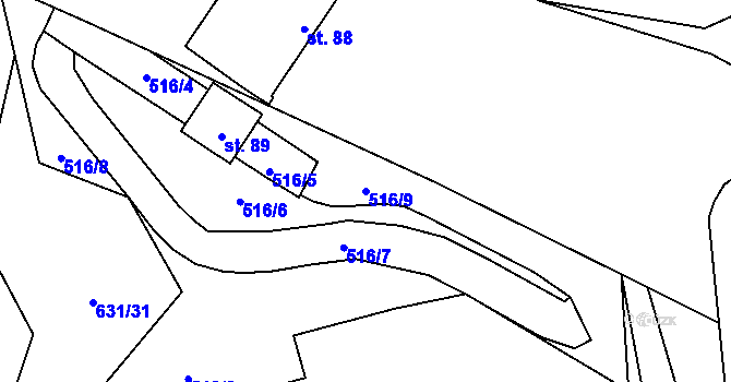 Parcela st. 516/9 v KÚ Číčová, Katastrální mapa