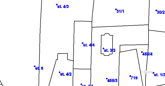 Parcela st. 4/4 v KÚ Malé Číčovice, Katastrální mapa
