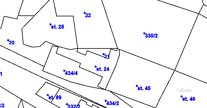 Parcela st. 21 v KÚ Malé Číčovice, Katastrální mapa