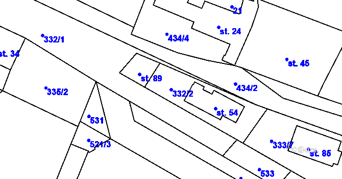 Parcela st. 332/2 v KÚ Malé Číčovice, Katastrální mapa