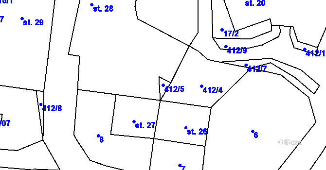 Parcela st. 412/5 v KÚ Malé Číčovice, Katastrální mapa