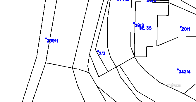 Parcela st. 2/3 v KÚ Velké Číčovice, Katastrální mapa