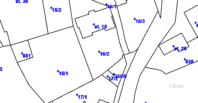 Parcela st. 16/2 v KÚ Velké Číčovice, Katastrální mapa