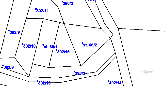 Parcela st. 66/2 v KÚ Číhaň, Katastrální mapa
