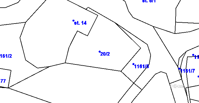Parcela st. 20/2 v KÚ Číhaň, Katastrální mapa
