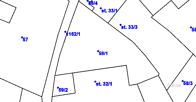 Parcela st. 59/1 v KÚ Číhaň, Katastrální mapa