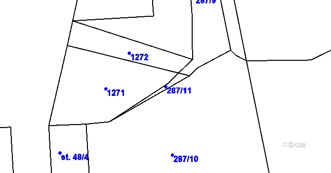 Parcela st. 287/11 v KÚ Číhaň, Katastrální mapa