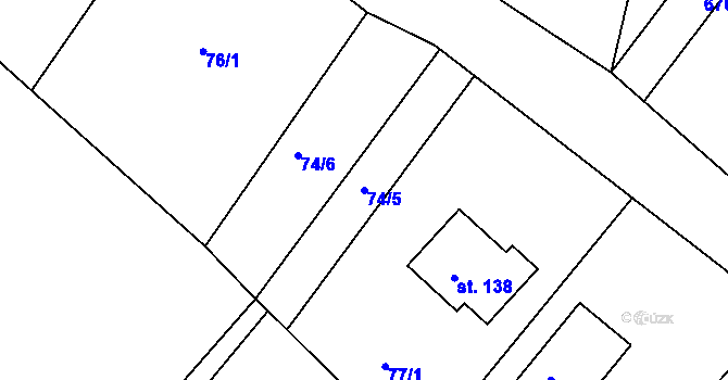 Parcela st. 74/5 v KÚ Číhaň, Katastrální mapa