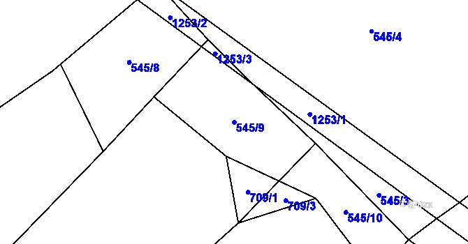 Parcela st. 545/9 v KÚ Číhaň, Katastrální mapa
