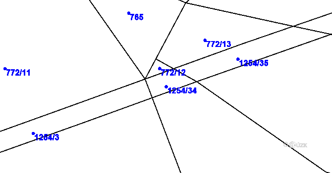 Parcela st. 1254/34 v KÚ Číhaň, Katastrální mapa