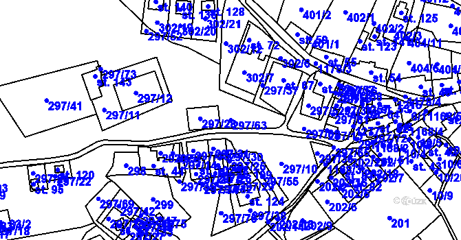 Parcela st. 297/63 v KÚ Číhaň, Katastrální mapa