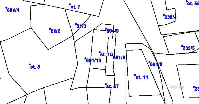 Parcela st. 10 v KÚ Křížovice u Číhaně, Katastrální mapa