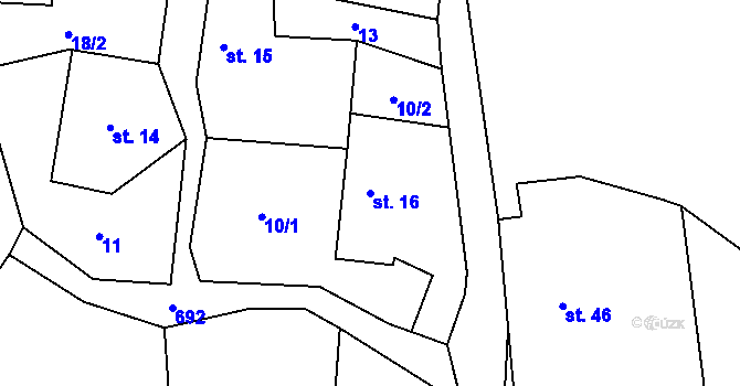 Parcela st. 16 v KÚ Křížovice u Číhaně, Katastrální mapa