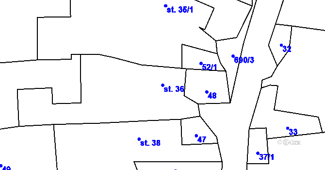 Parcela st. 36 v KÚ Křížovice u Číhaně, Katastrální mapa