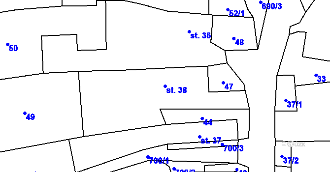 Parcela st. 38 v KÚ Křížovice u Číhaně, Katastrální mapa