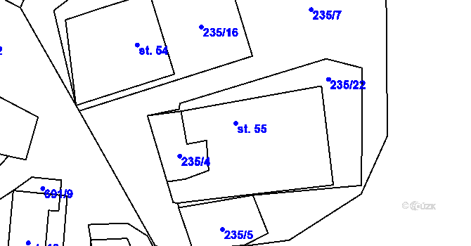 Parcela st. 55 v KÚ Křížovice u Číhaně, Katastrální mapa